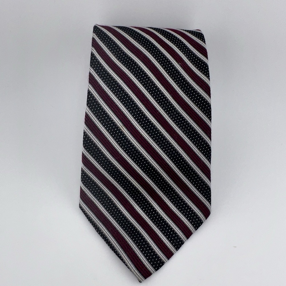 Roberto Villini Collezione Silk Tie Black Burgundy White Striped Handmade Italy